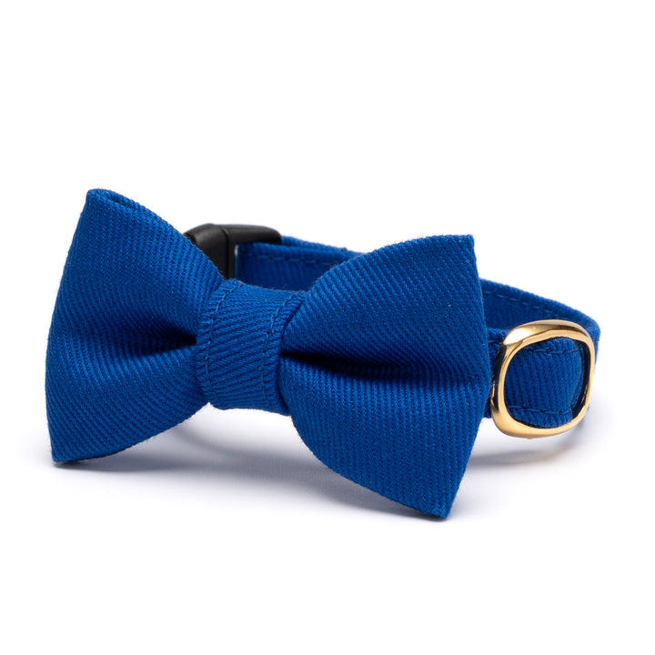 リボン付き猫首輪 MUJIコットンツイル ブルー - ぽぽねこ公式オンラインショップ