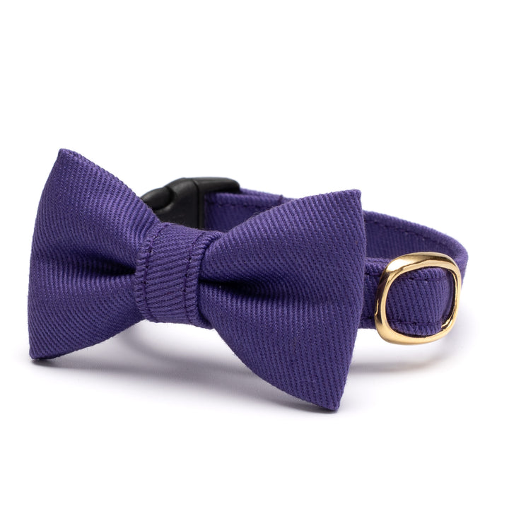 リボン付き猫首輪 MUJIコットンツイル パープル - ぽぽねこ公式オンラインショップ