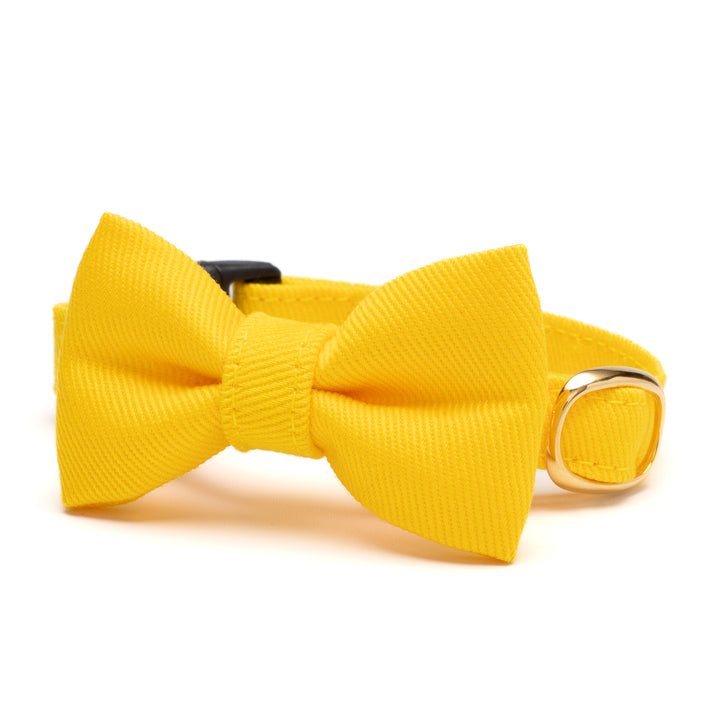 リボン付き猫首輪 MUJIコットンツイル イエロー - ぽぽねこ公式オンラインショップ