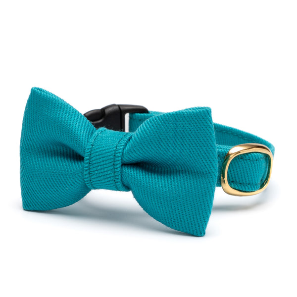 リボン付き猫首輪 MUJIコットンツイル ターコイズ リボン付き猫首輪 MUJIコットンツイル ターコイズ