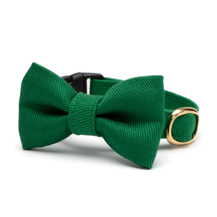 リボン付き猫首輪 MUJIコットンツイル グリーン - ぽぽねこ公式オンラインショップ