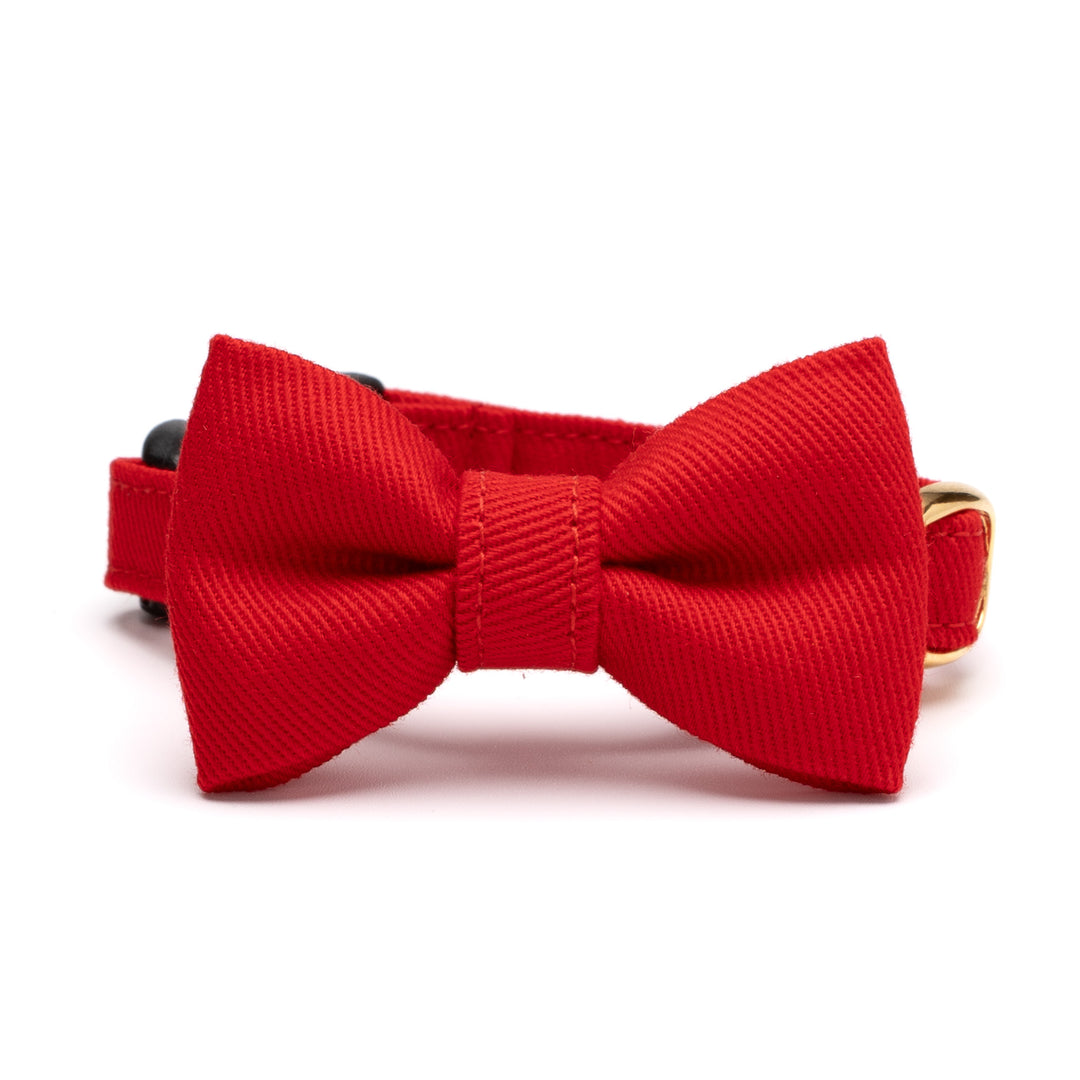 リボン付き猫首輪 MUJIコットンツイル レッド - ぽぽねこ公式オンラインショップ