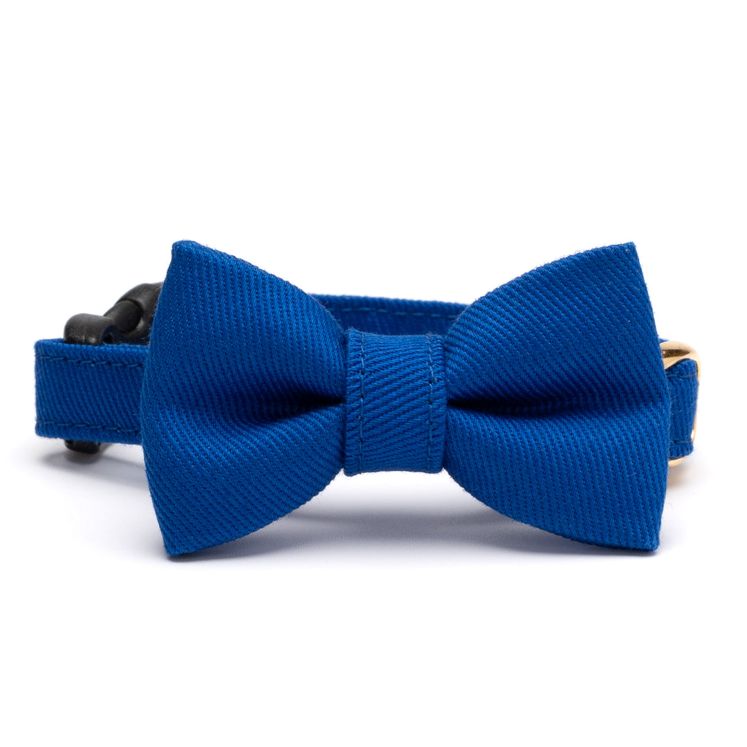 リボン付き猫首輪 MUJIコットンツイル ブルー - ぽぽねこ公式オンラインショップ