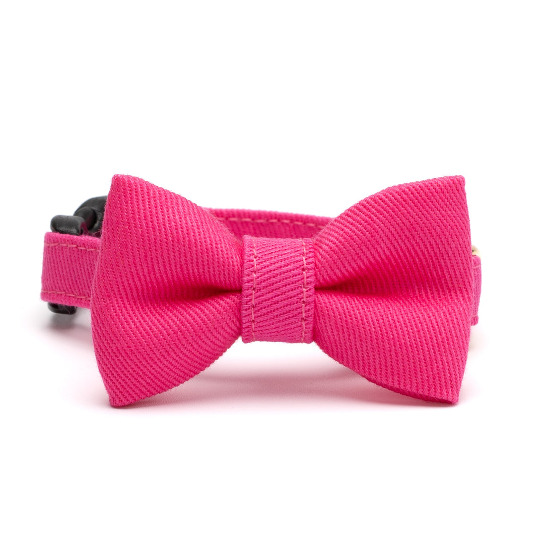 リボン付き猫首輪 MUJIコットンツイル ピンク - ぽぽねこ公式オンラインショップ