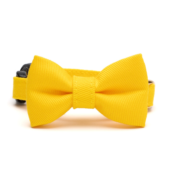 リボン付き猫首輪 MUJIコットンツイル イエロー - ぽぽねこ公式オンラインショップ