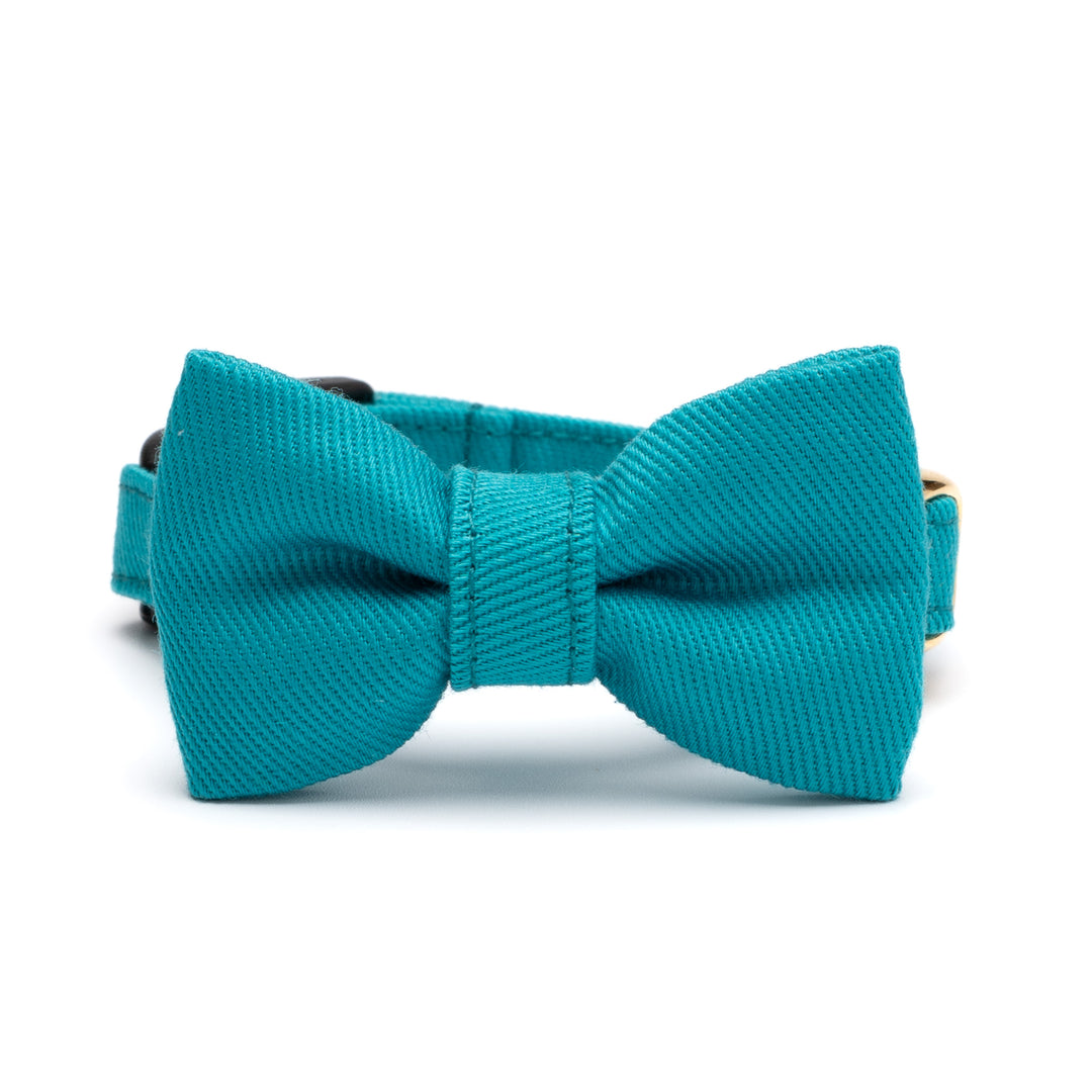 リボン付き猫首輪 MUJIコットンツイル ターコイズ