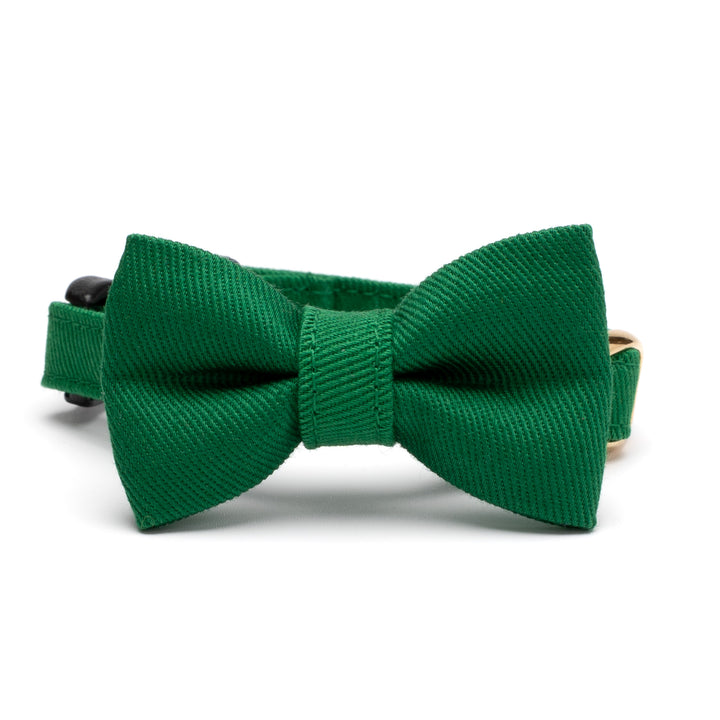 リボン付き猫首輪 MUJIコットンツイル グリーン - ぽぽねこ公式オンラインショップ