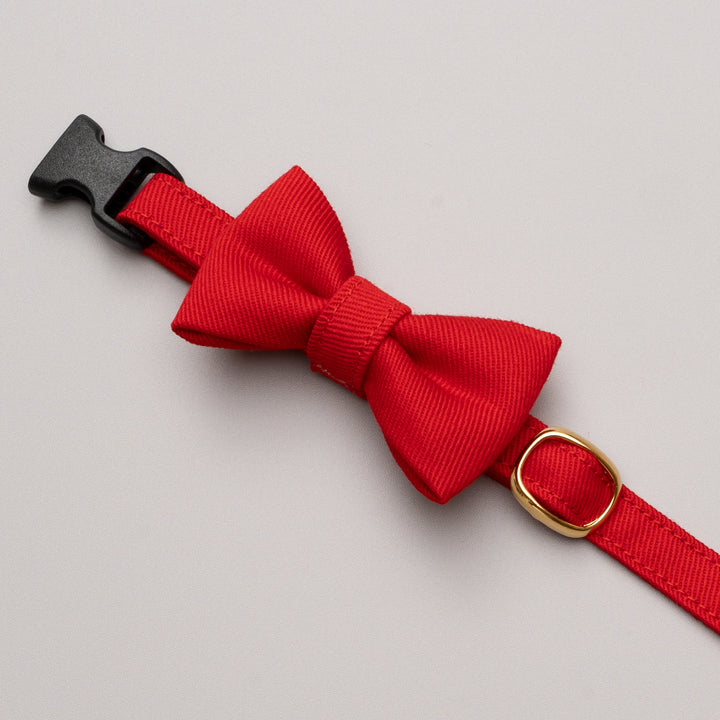 リボン付き猫首輪 MUJIコットンツイル レッド - ぽぽねこ公式オンラインショップ