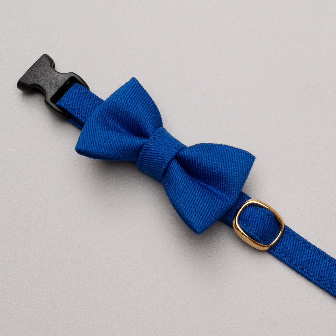 リボン付き猫首輪 MUJIコットンツイル ブルー - ぽぽねこ公式オンラインショップ