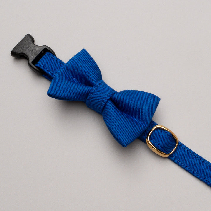 リボン付き猫首輪 MUJIコットンツイル ブルー - ぽぽねこ公式オンラインショップ