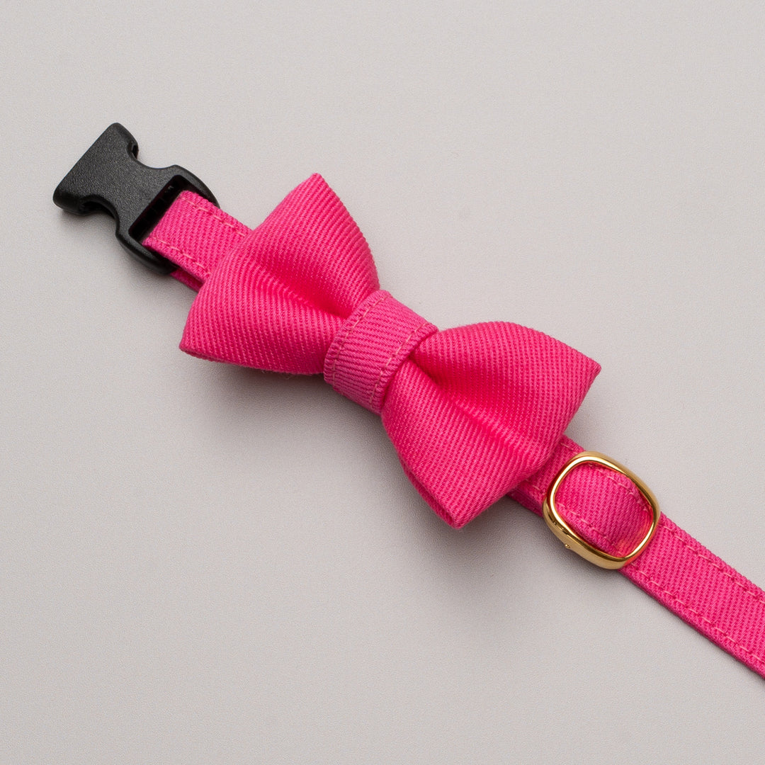 リボン付き猫首輪 MUJIコットンツイル ピンク - ぽぽねこ公式オンラインショップ