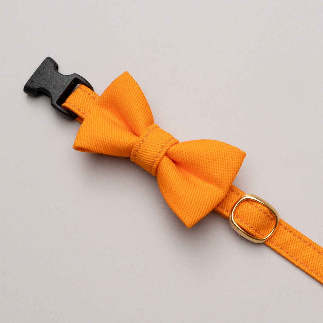リボン付き猫首輪 MUJIコットンツイル オレンジ - ぽぽねこ公式オンラインショップ