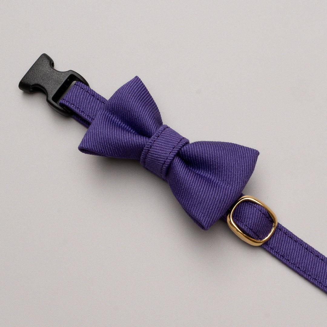 リボン付き猫首輪 MUJIコットンツイル パープル - ぽぽねこ公式オンラインショップ