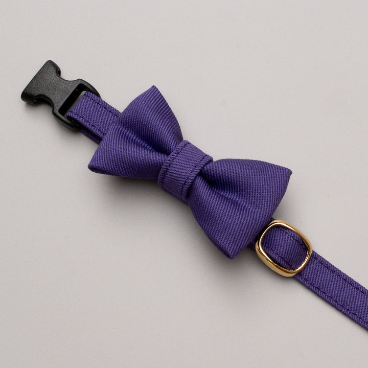 リボン付き猫首輪 MUJIコットンツイル パープル - ぽぽねこ公式オンラインショップ