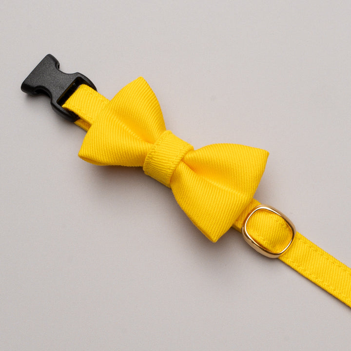 リボン付き猫首輪 MUJIコットンツイル イエロー - ぽぽねこ公式オンラインショップ
