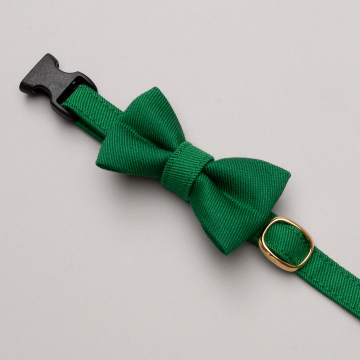 リボン付き猫首輪 MUJIコットンツイル グリーン - ぽぽねこ公式オンラインショップ