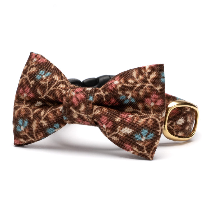 リボン付き猫首輪 moda ダイナーズデライト 小花ブラウン【限定モデル】