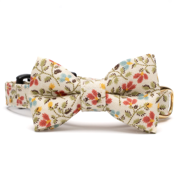 リボン付き猫首輪 moda ダイナーズデライト 小花アイボリー【限定モデル】