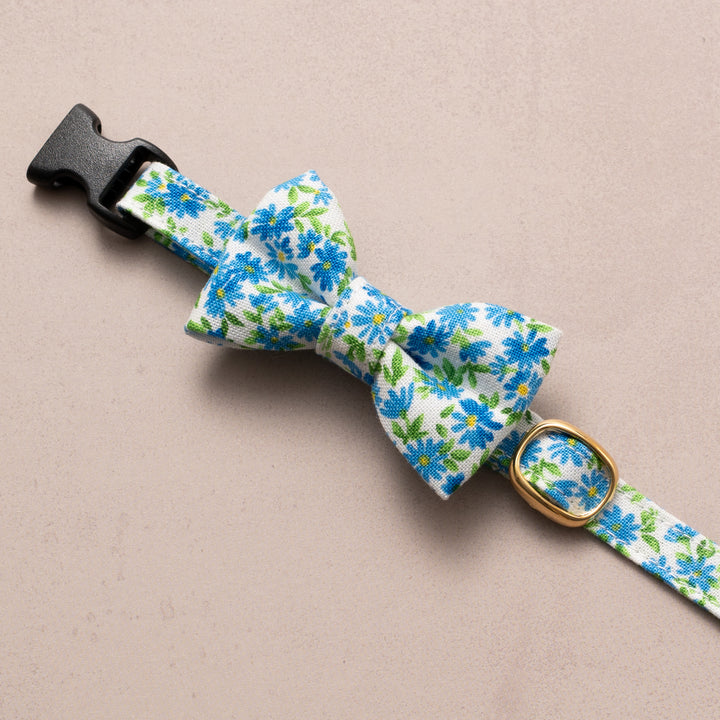 リボン付き猫首輪 moda ワイルドフラワーズ ブルー【限定モデル】