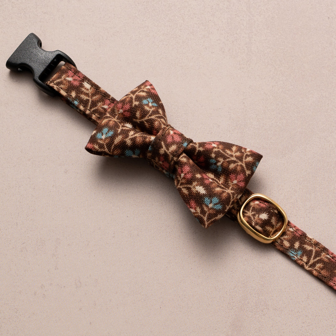 リボン付き猫首輪 moda ダイナーズデライト 小花ブラウン【限定モデル】