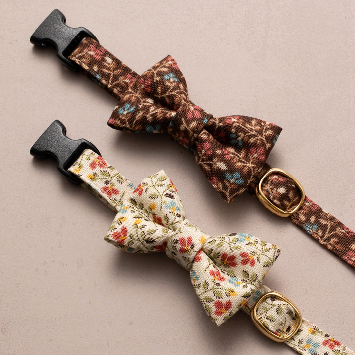 リボン付き猫首輪 moda ダイナーズデライト 小花ブラウン【限定モデル】