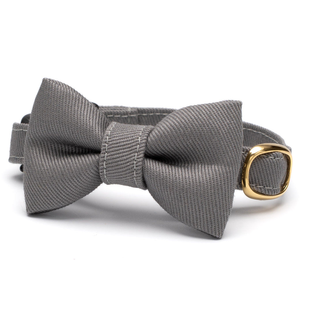 リボン付き猫首輪 MUJIコットンツイル アッシュグレー【限定色】