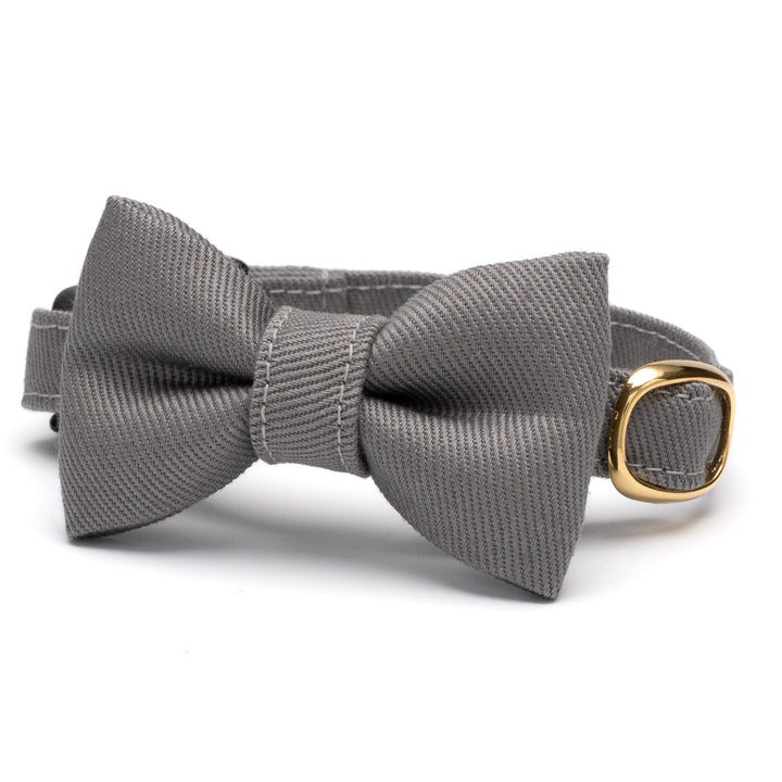 リボン付き猫首輪 MUJIコットンツイル アッシュグレー【限定色】