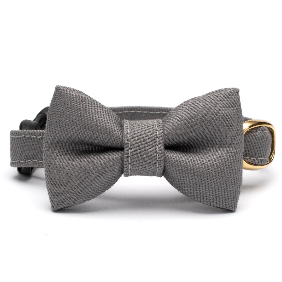 リボン付き猫首輪 MUJIコットンツイル アッシュグレー【限定色】