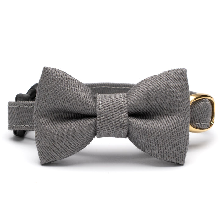 リボン付き猫首輪 MUJIコットンツイル アッシュグレー【限定色】