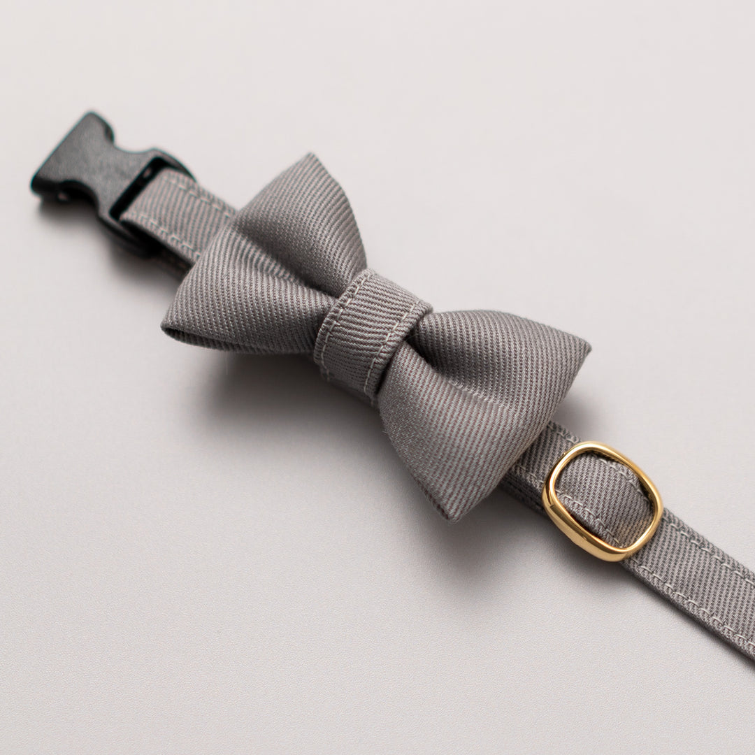 リボン付き猫首輪 MUJIコットンツイル アッシュグレー【限定色】