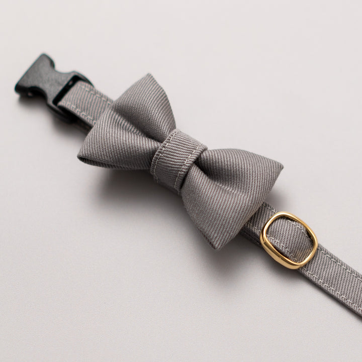 リボン付き猫首輪 MUJIコットンツイル アッシュグレー【限定色】
