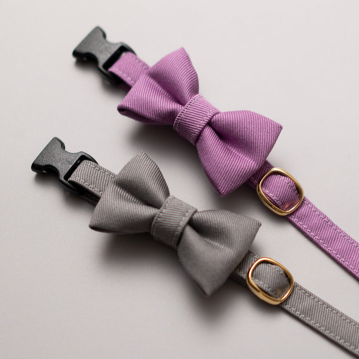 リボン付き猫首輪 MUJIコットンツイル アッシュグレー【限定色】