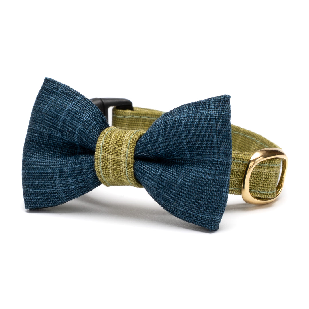 リボン付き猫首輪 彩かすり 抹茶・藍リボン