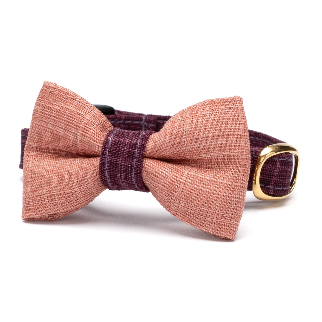 リボン付き猫首輪 彩かすり むらさき・さくらリボン