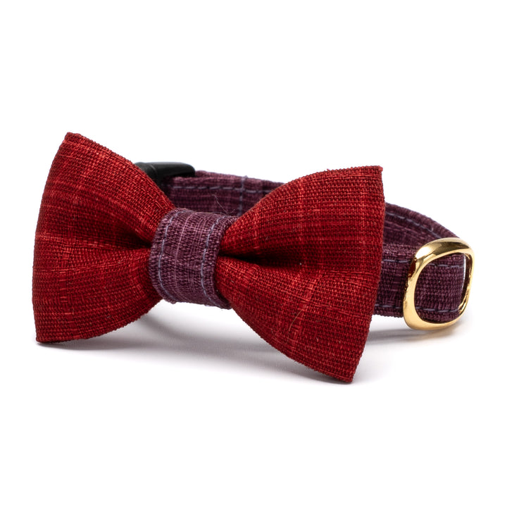 リボン付き猫首輪 彩かすり むらさき・あかねリボン