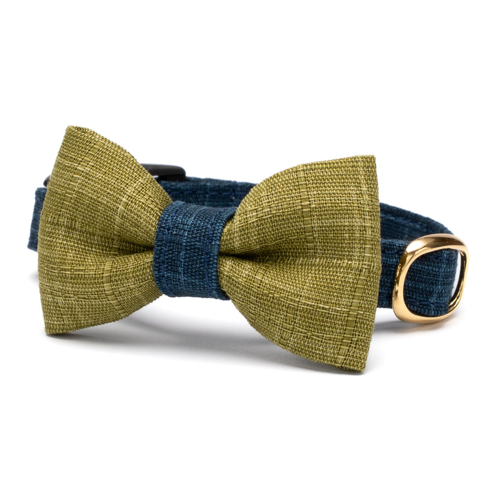 リボン付き猫首輪 彩かすり 藍・抹茶リボン