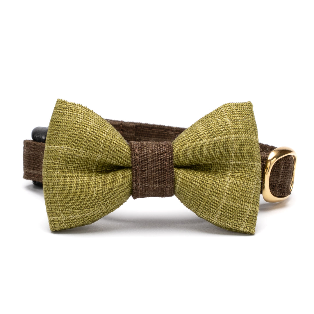 リボン付き猫首輪 彩かすり くるみ・抹茶リボン