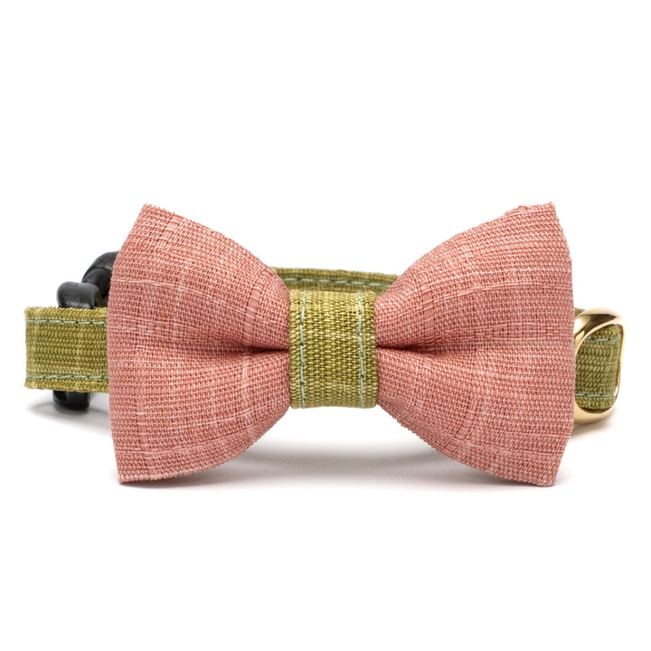 リボン付き猫首輪 彩かすり 抹茶・さくらリボン