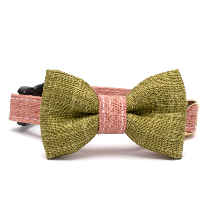 リボン付き猫首輪 彩かすり さくら・抹茶リボン