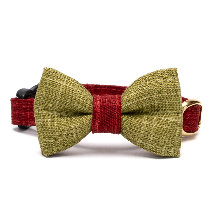 リボン付き猫首輪 彩かすり あかね・抹茶リボン