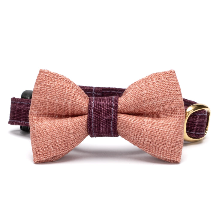 リボン付き猫首輪 彩かすり むらさき・さくらリボン