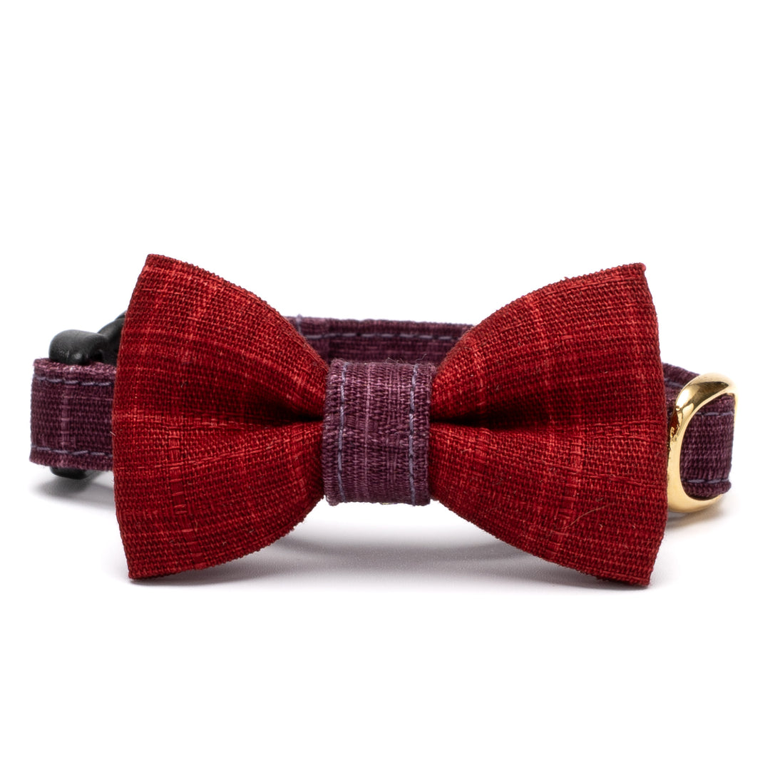 リボン付き猫首輪 彩かすり むらさき・あかねリボン