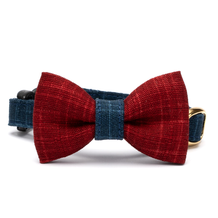 リボン付き猫首輪 彩かすり 藍・あかねリボン