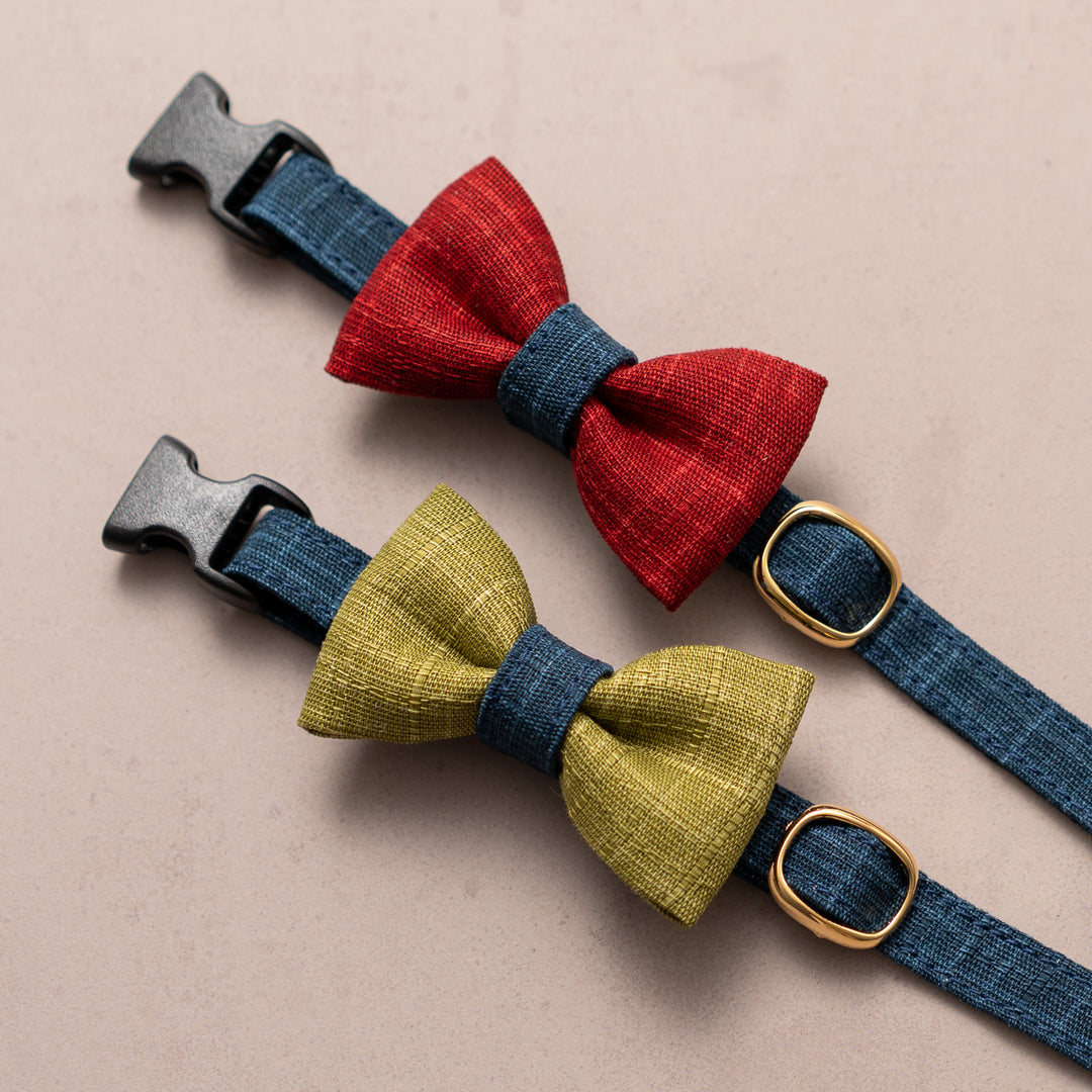 リボン付き猫首輪 彩かすり くるみ・さくらリボン