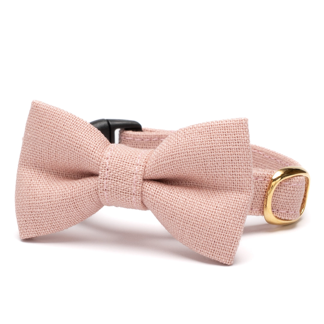 リボン付き猫首輪 MUJI綿麻 ピンク - ぽぽねこ公式オンラインショップ