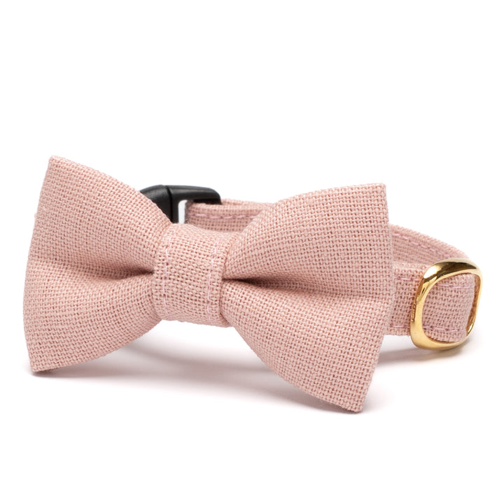 リボン付き猫首輪 MUJI綿麻 ピンク - ぽぽねこ公式オンラインショップ