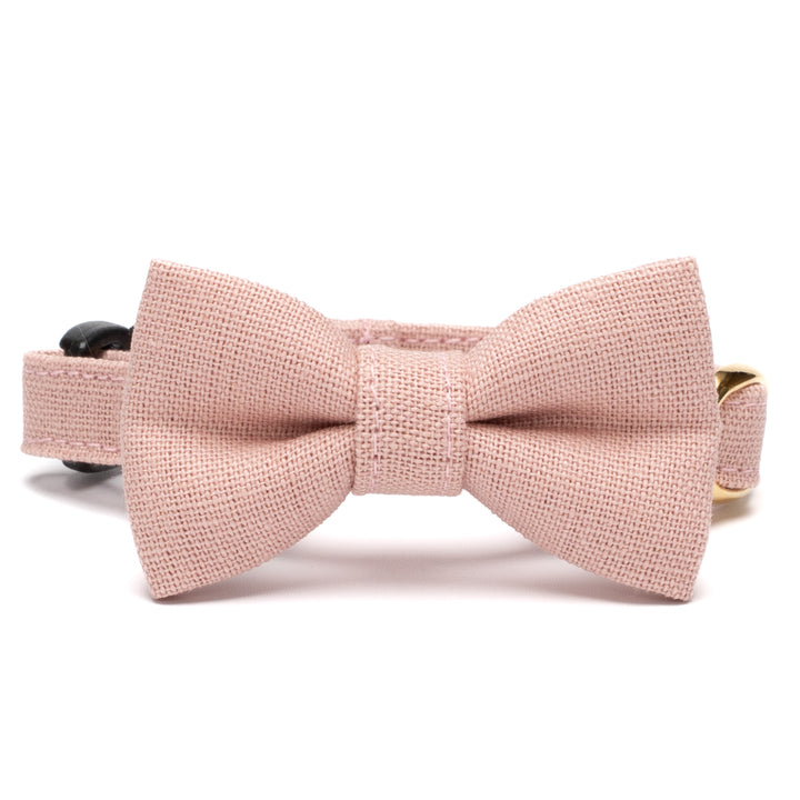 リボン付き猫首輪 MUJI綿麻 ピンク - ぽぽねこ公式オンラインショップ