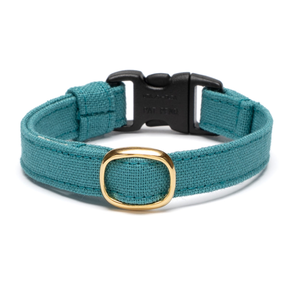 猫首輪 MUJI綿麻 ターコイズ - ぽぽねこ公式オンラインショップ
