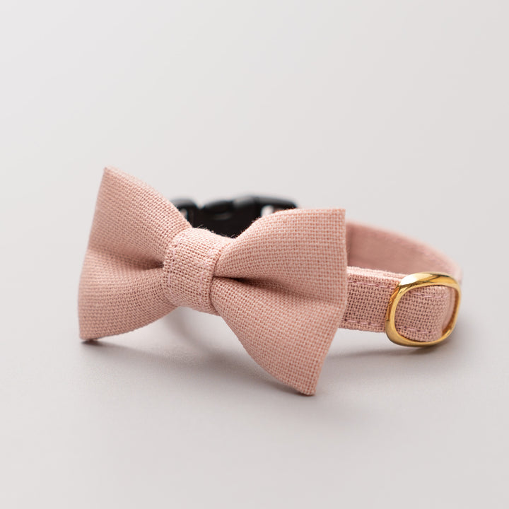 リボン付き猫首輪 MUJI綿麻 ピンク - ぽぽねこ公式オンラインショップ