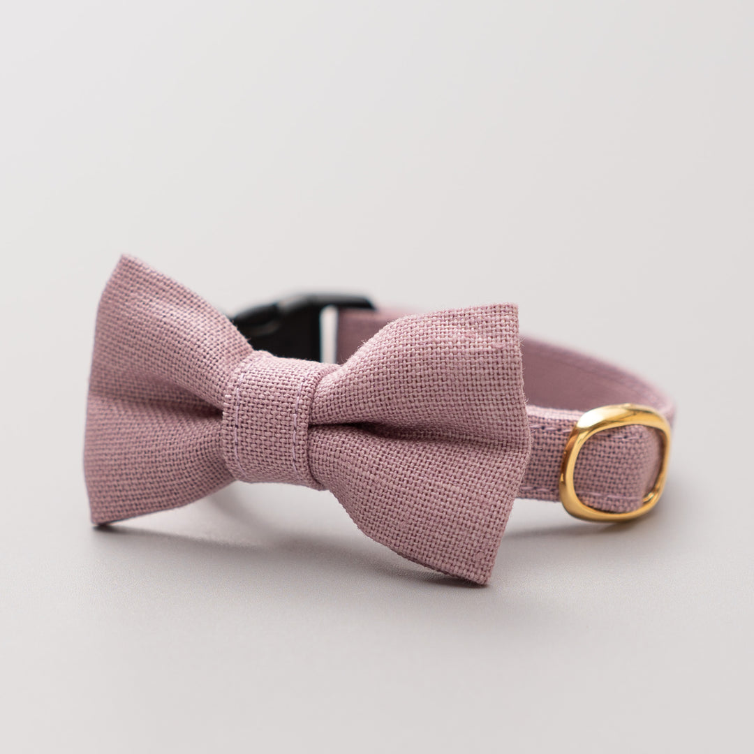 リボン付き猫首輪 MUJI綿麻 パープル - ぽぽねこ公式オンラインショップ